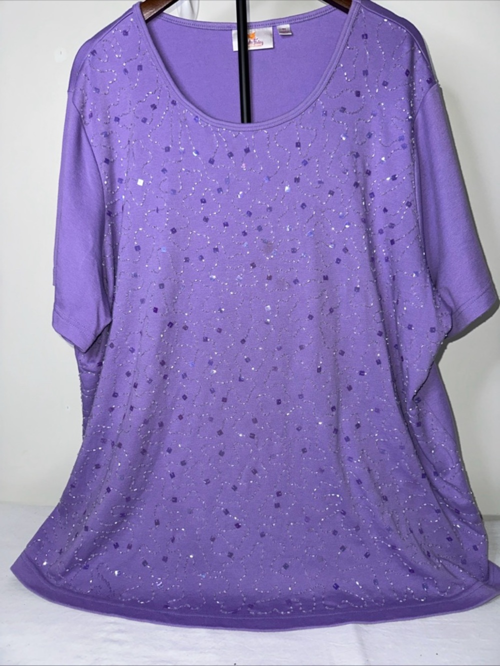 Women's Purple Embellished Short Sleeve Scoop Neck Top